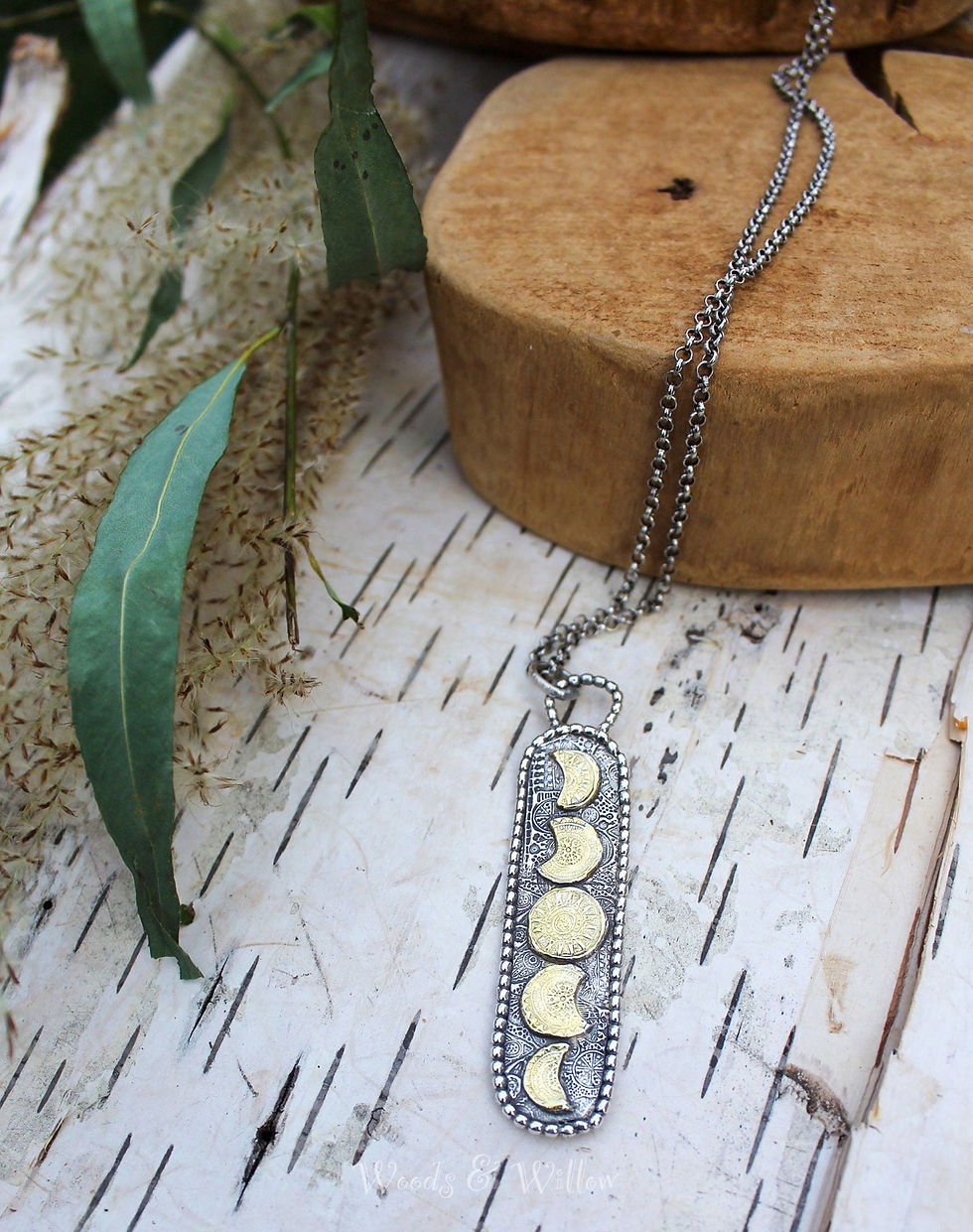 Thumbnail: Moon Phases Necklace in Sterling and Gold - Italia Collection