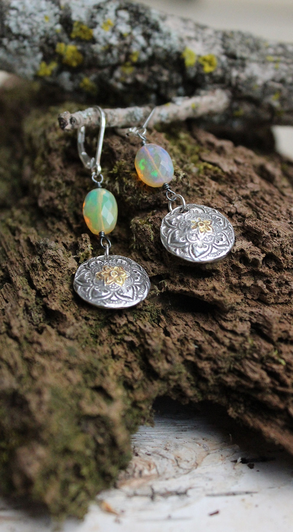 Thumbnail: "Rainbow" Earrings with Ethiopian Opals and Mandala Charms
