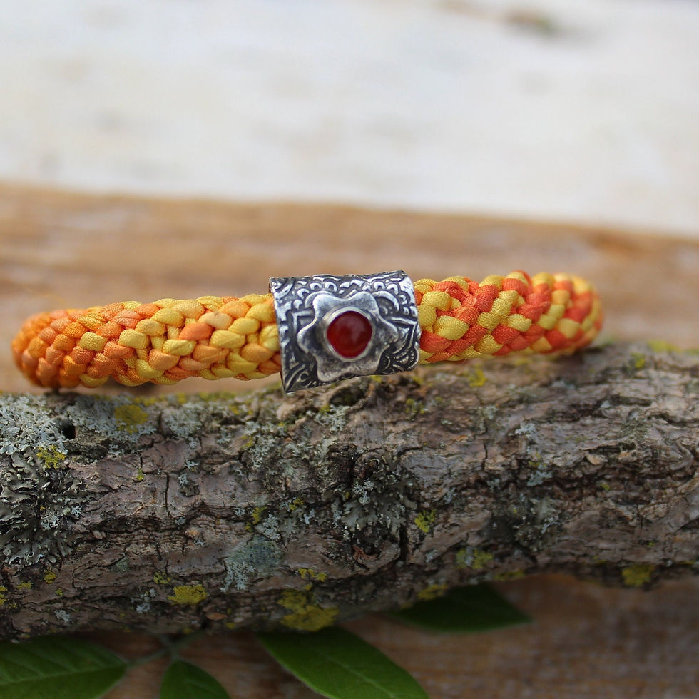 Thumbnail: "Woven Willow" Cuff in Tangerine and Yellow with Carnelian