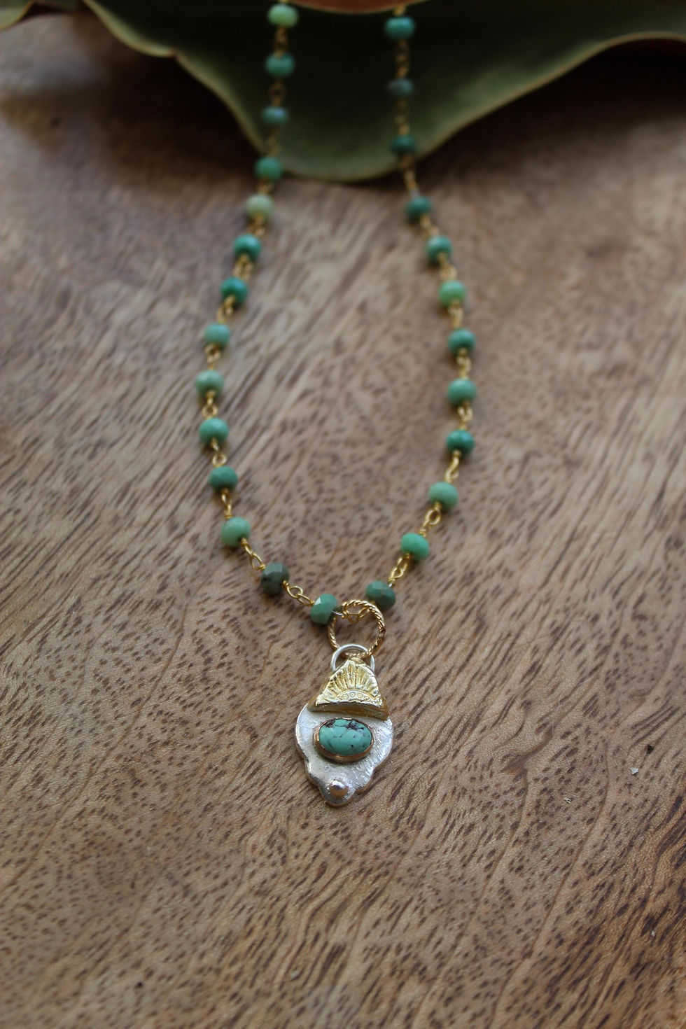 Thumbnail: "Desert Spirit Talisman" Sonoran Turquoise & Gold Glow Necklace