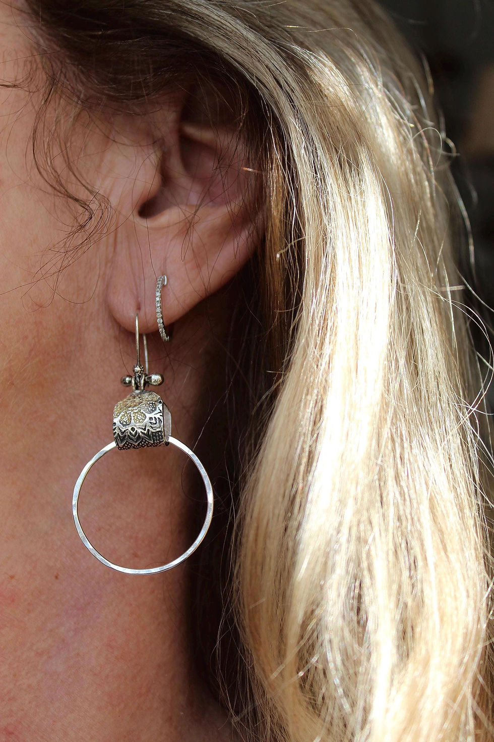 Thumbnail: "Mandala Circles of Infinity" Hand-Forged Sterling Hoop Earrings