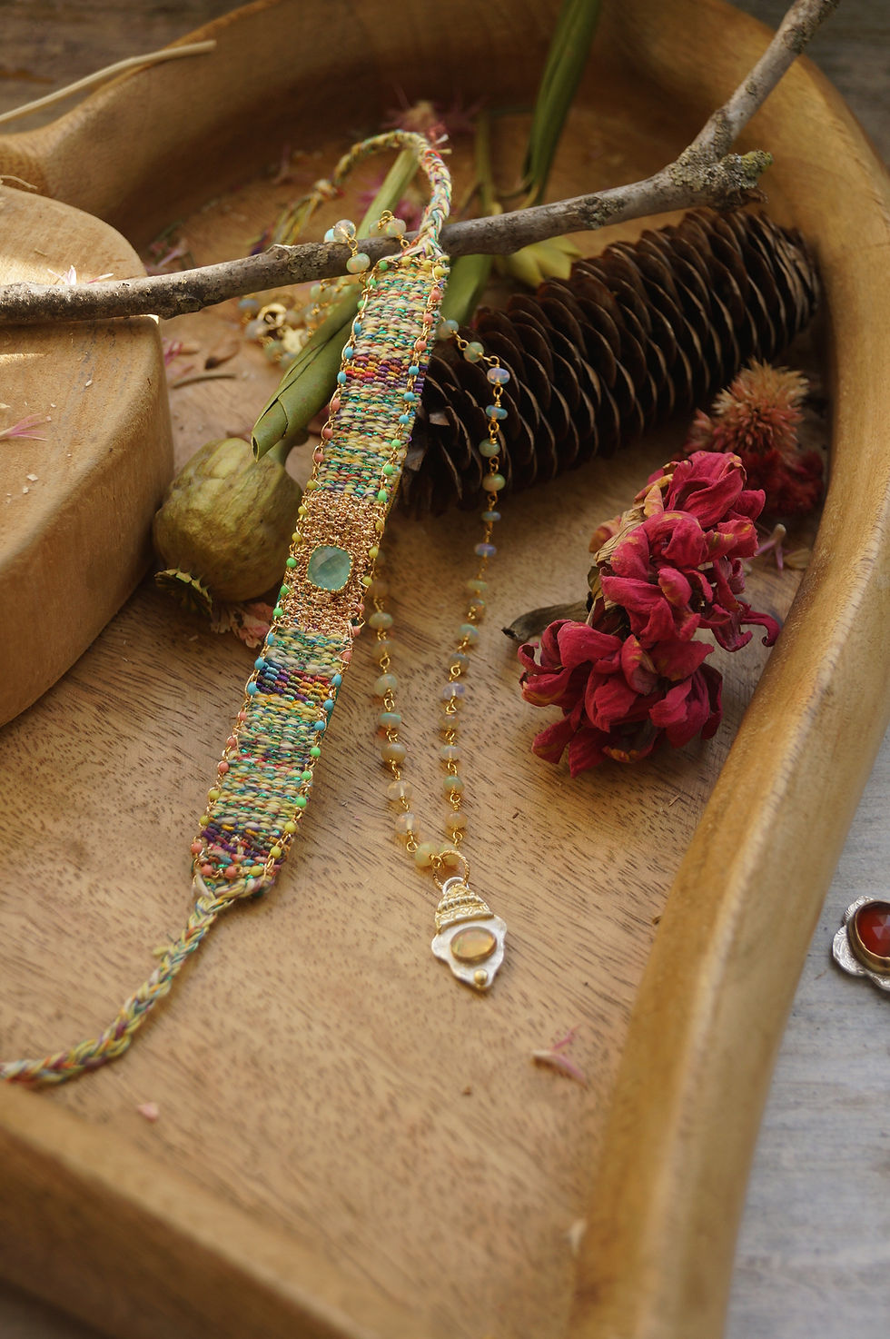 Thumbnail: "Woven Willows" Aqua Chalcedony Bracelet