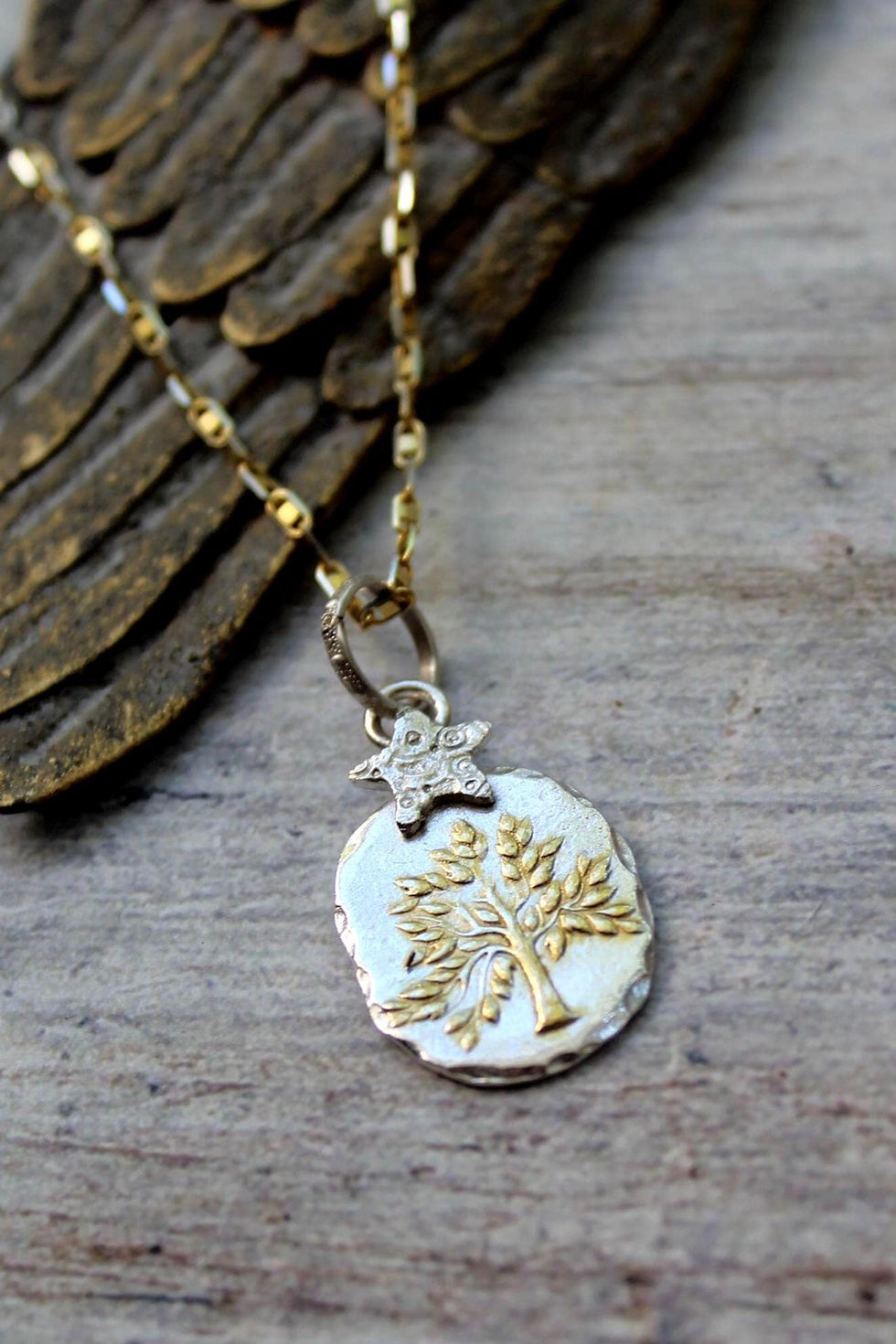 Thumbnail: "Guiding Star" Tree of Life Necklace Sterling and Gold