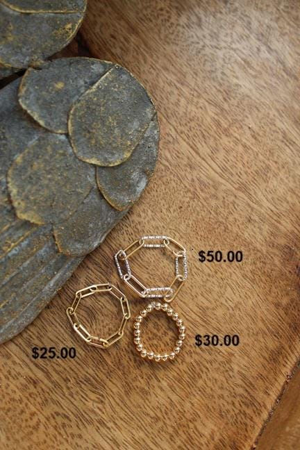 Thumbnail: "Link Up"  14kt Gold Filled Chain and Beaded Stack Rings