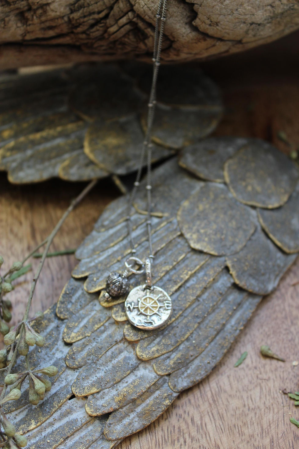 Thumbnail: "Guiding Heart" Compass and Diamond Heart Necklace