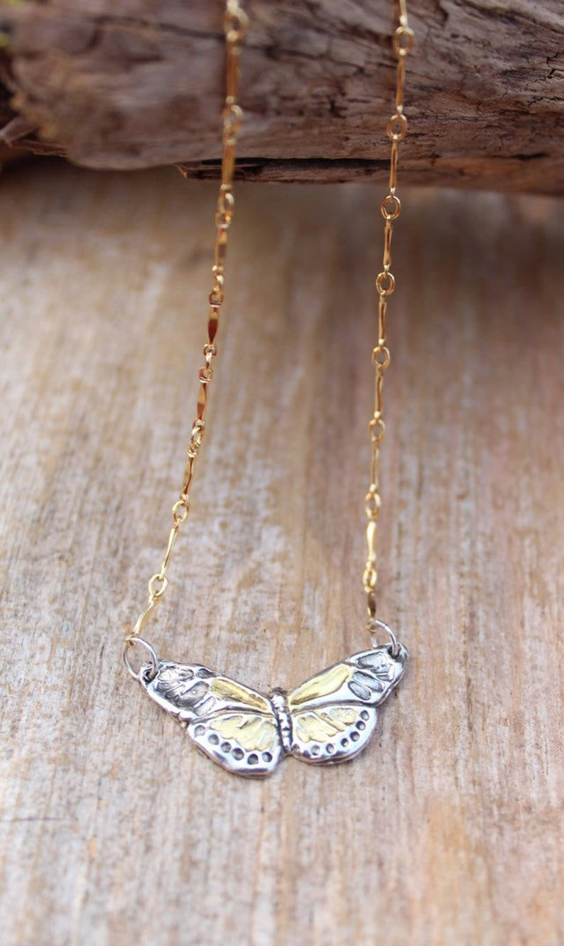 Thumbnail: Sterling Silver and Gold Butterfly Necklace