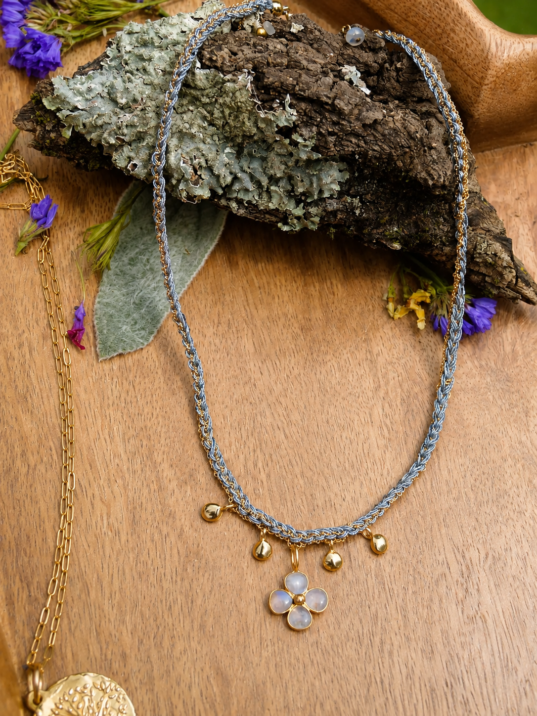 "Rainforest Dewdrop" - Rainbow Moonstone Necklace