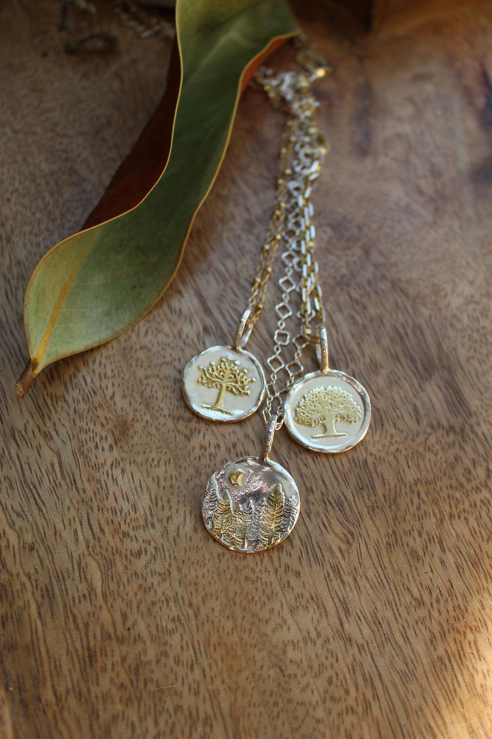 Thumbnail: "Evergreen Grove" Charm Necklace with Gold Accents