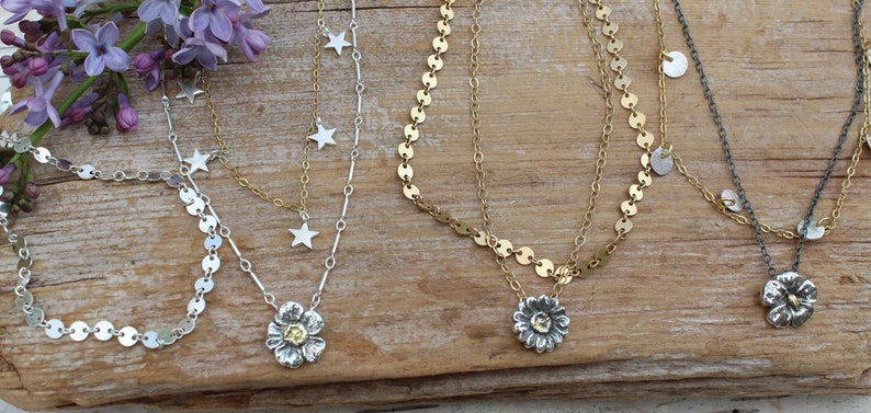 Thumbnail: Tiny Posey Necklaces of Sterling and Gold - YOUR CHOICE