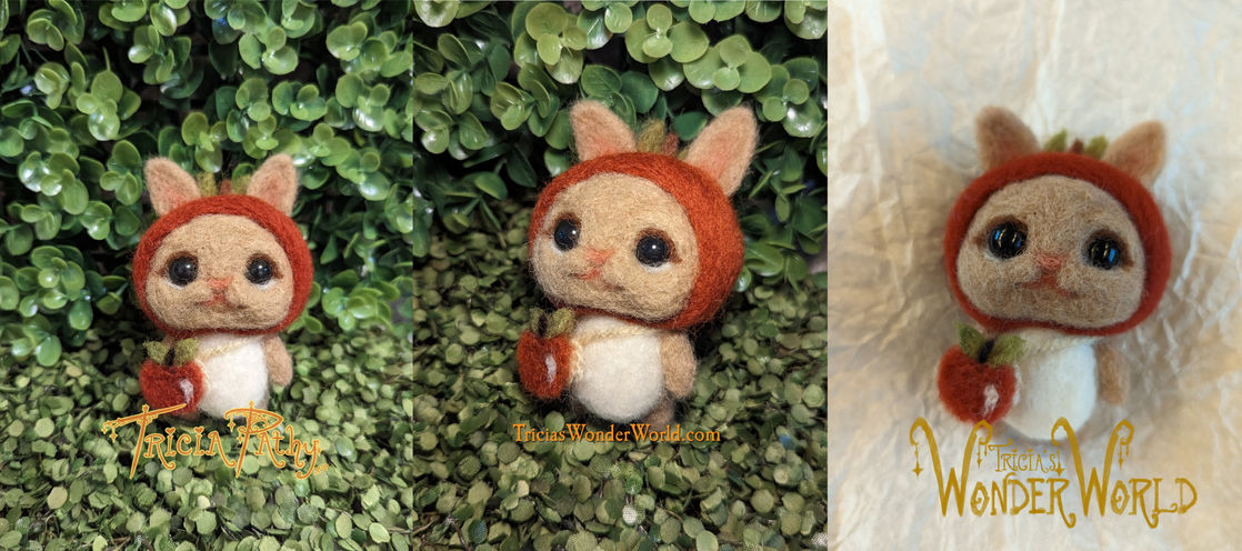 Bunny Needle-felt, needlefelted bunny, Rabbit Needle-felt, Bunny Babushka, Handkerchief bunny, apple bag