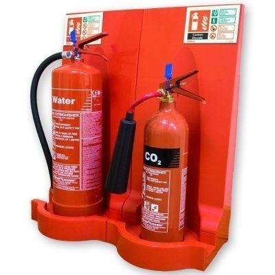 Heavy-duty fire extinguisher floor stand and protective cover