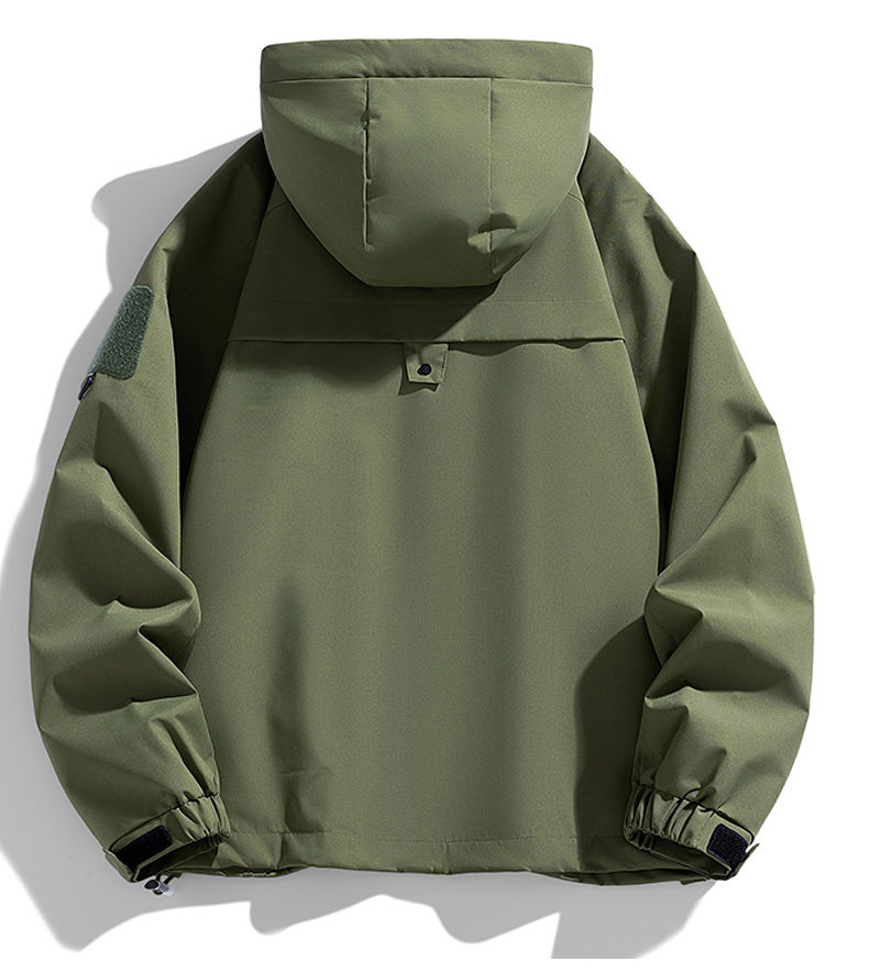 Miniaturbild: Windbreakers Men Hooded Jacket Zipper Coat Cargo Waterproof Black Bomber Camping