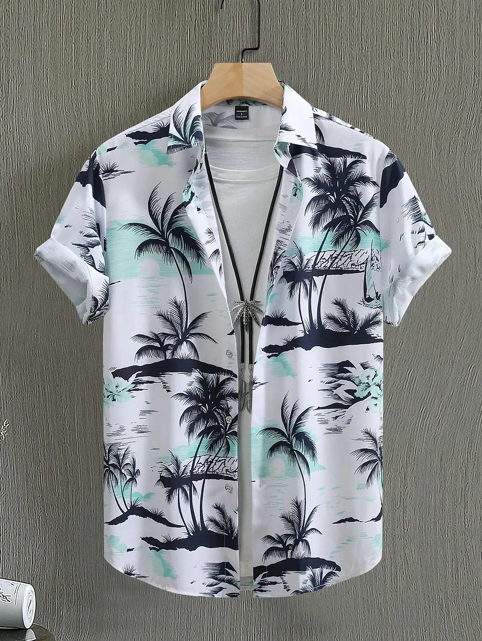 Miniaturbild: Hawaiian Shirt Man Print Casual Thin Beach Slim Fashion Shirt High Quality Luxur