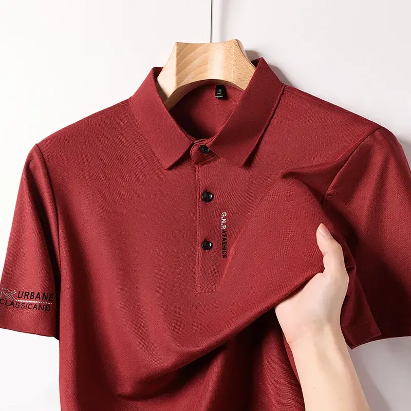 Miniaturbild: New Men's Business Casual Short Sleeved Shirt with Badge Solid Color Polo Shirt 