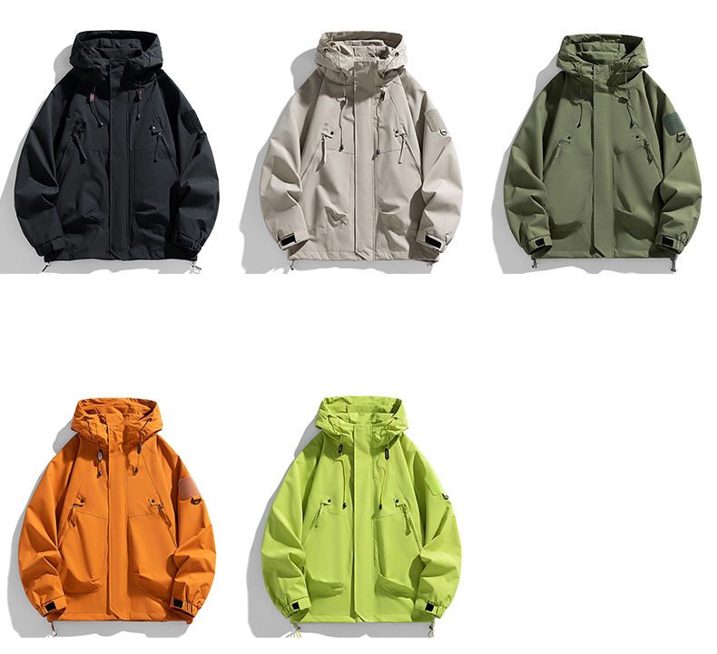 Miniaturbild: Windbreakers Men Hooded Jacket Zipper Coat Cargo Waterproof Black Bomber Camping