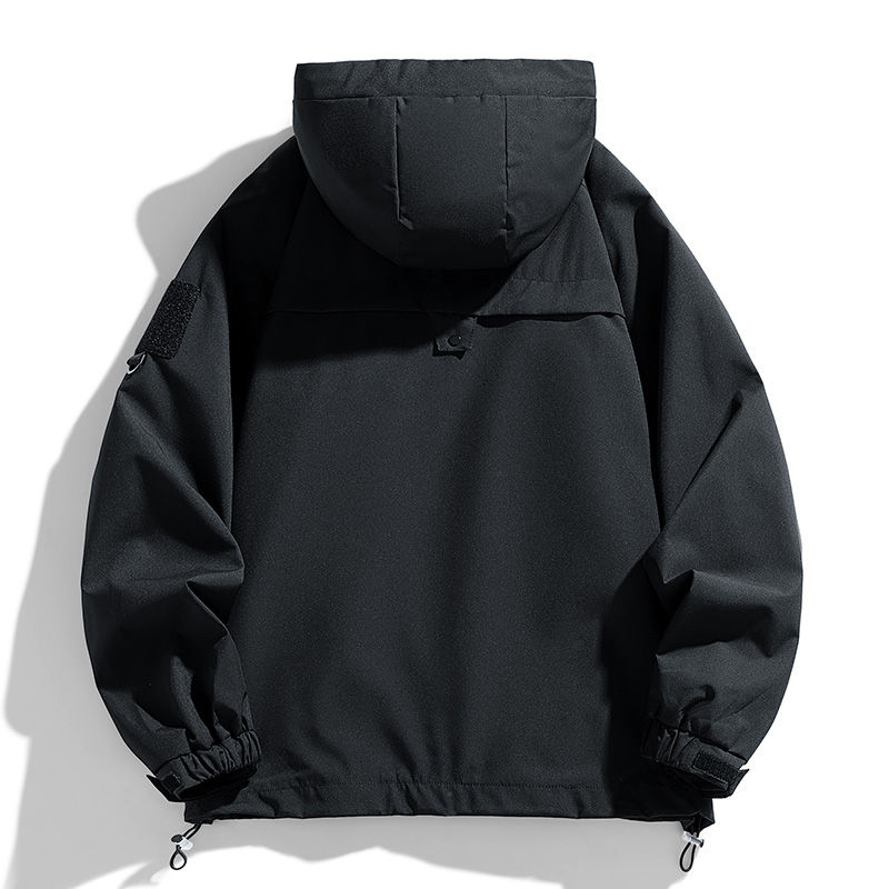 Miniaturbild: Windbreakers Men Hooded Jacket Zipper Coat Cargo Waterproof Black Bomber Camping