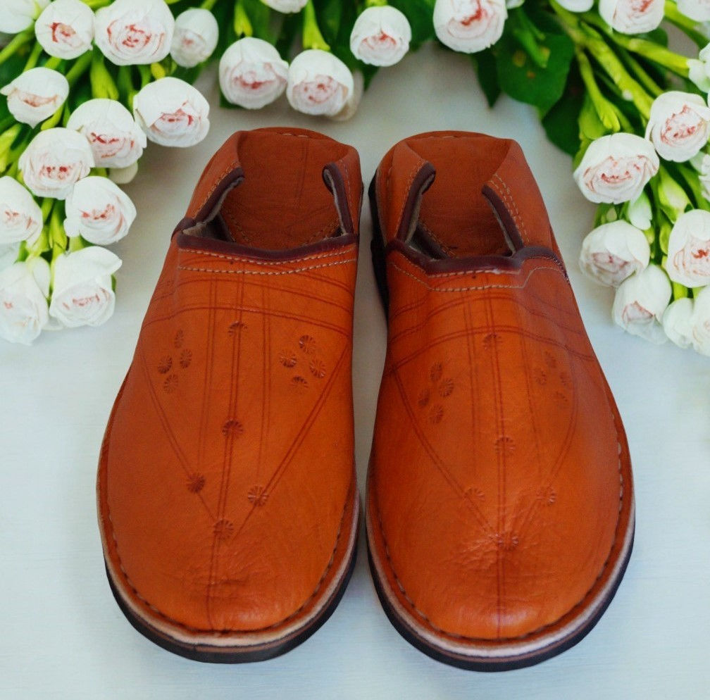 pantuflas babuchas piel cuero unisex naranjas