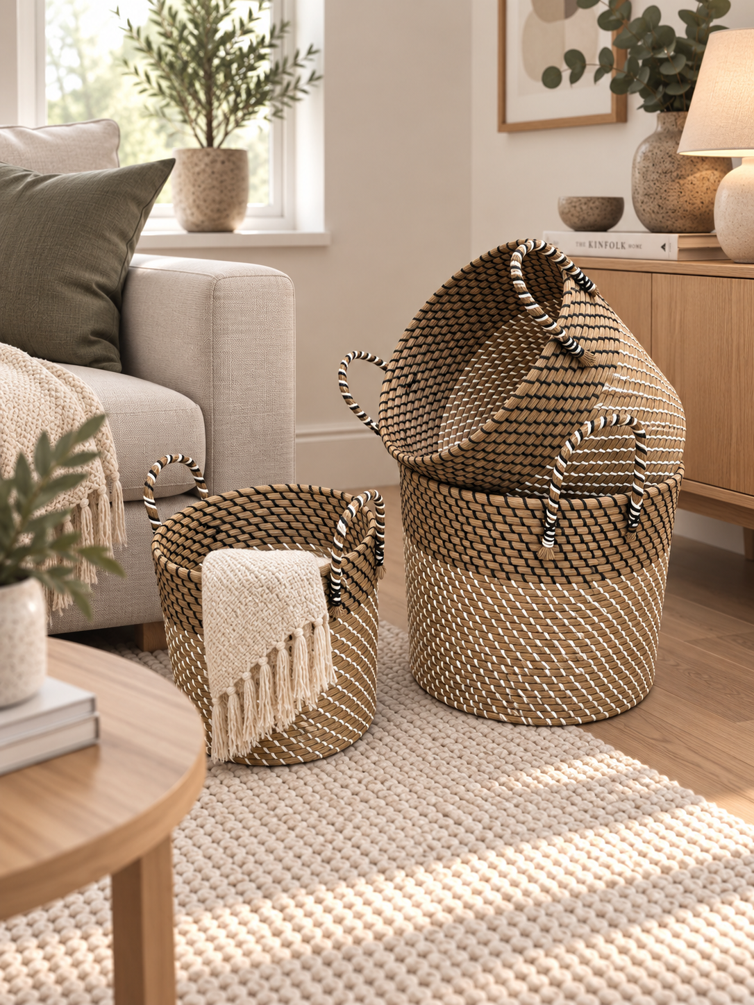 SK260 Black/White Stitch Basket (Set of 3)