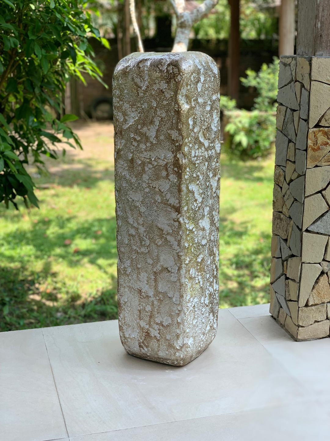 POT96D Champagne Textured Tall Square Terracotta Pot  80cm H x 21cm W x 21cm D