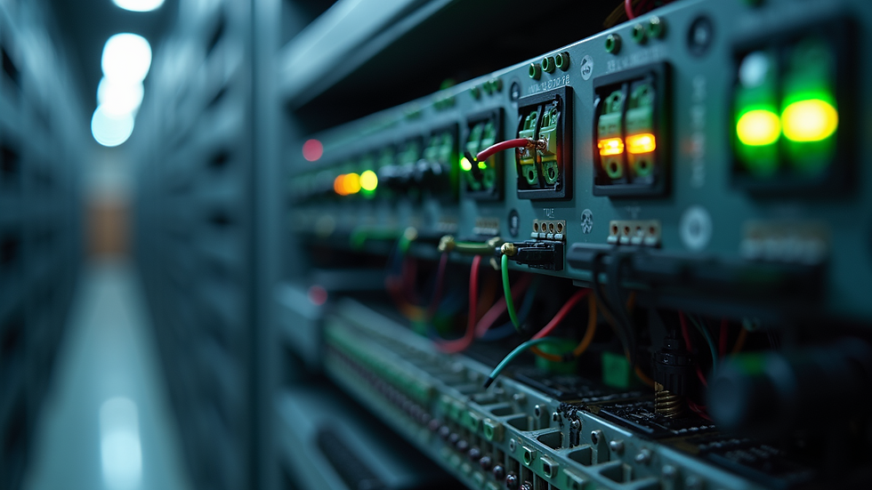 Eye-level view of a PLC setup with various connections and wiring