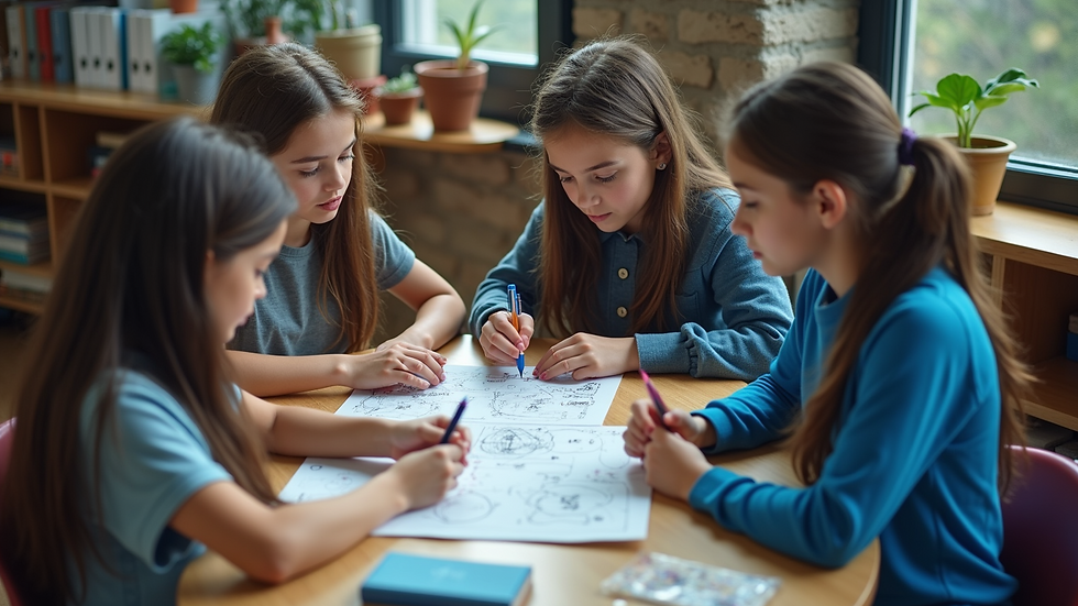 High angle view of students collaborating on a STEM project