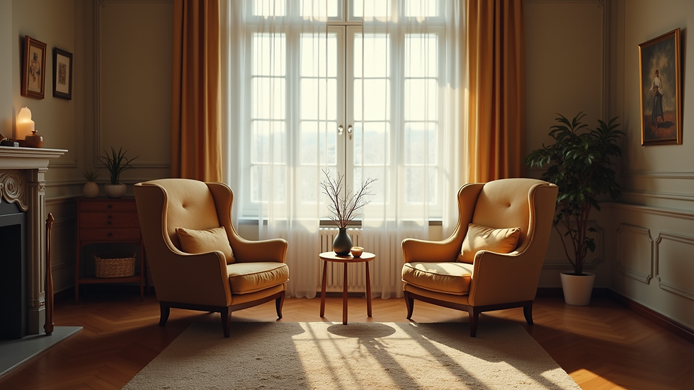 Eye-level view of a cozy living room with two chairs facing each other