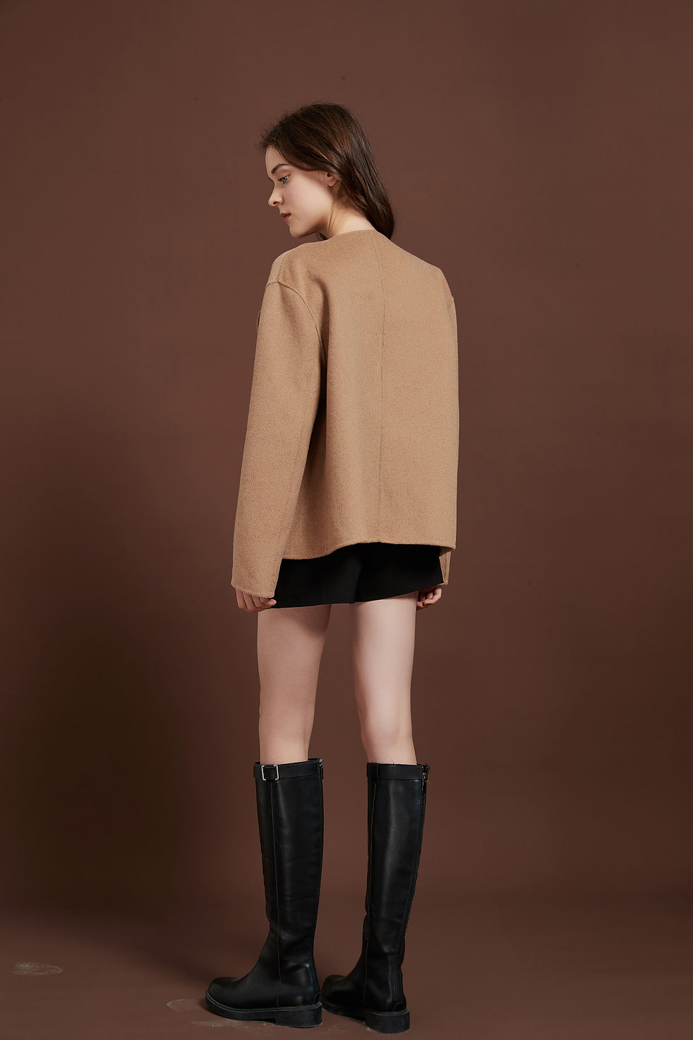 Thumbnail: Layered Scarf Collar Wool Coat