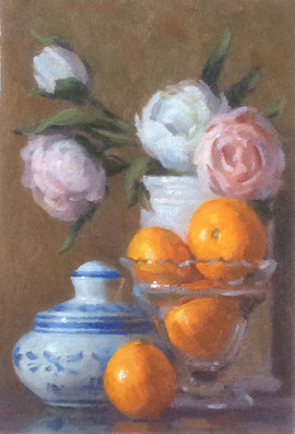 Peonies, Oranges and Delftware