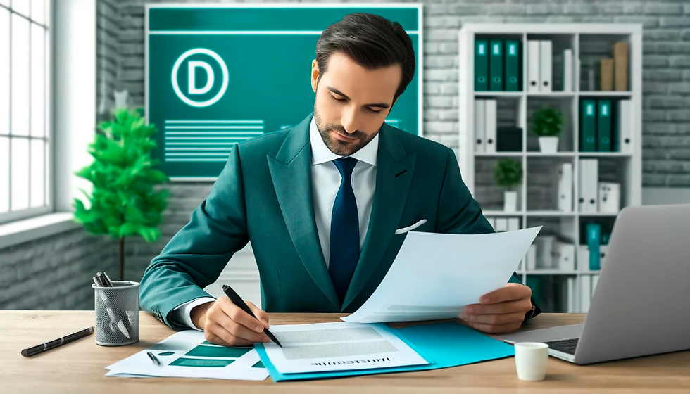 Profissional analisando documentos para apresentar uma oposição de marca no INPI.
