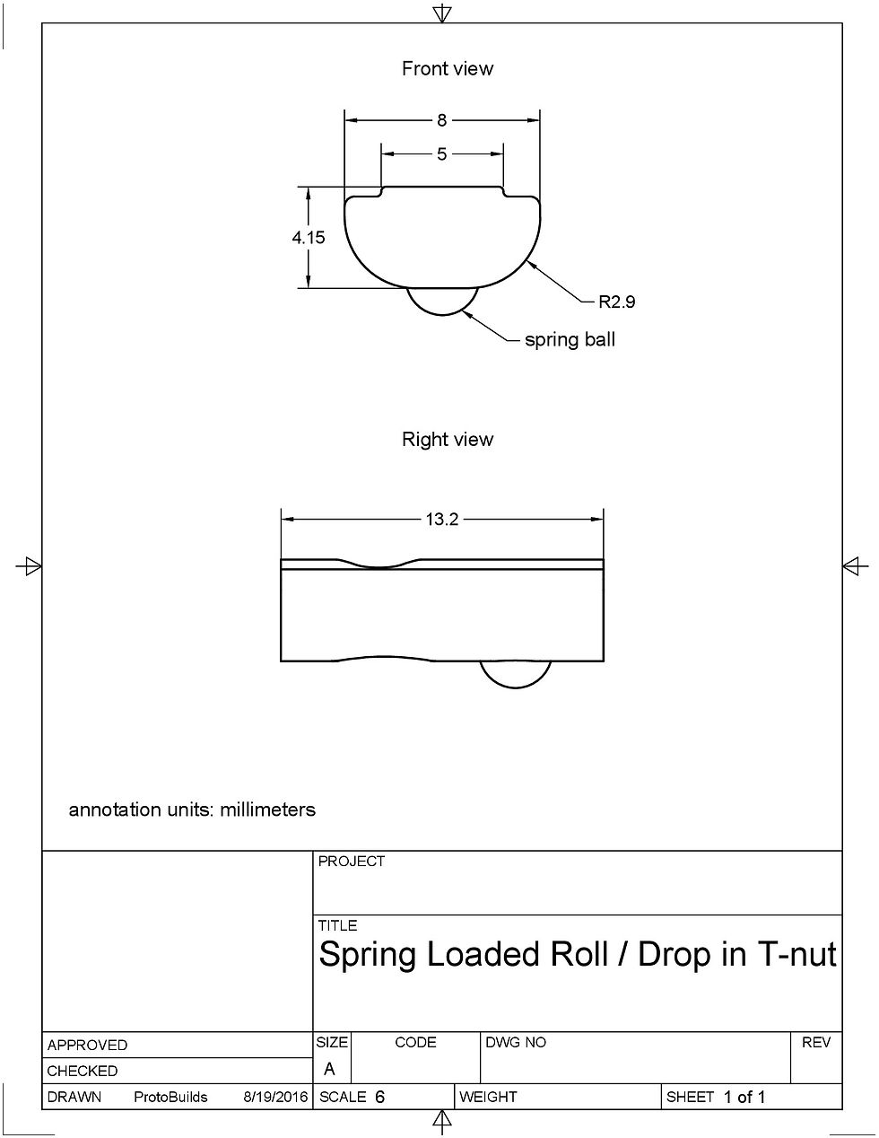 Thumbnail: M5 T-Nut Spring Loaded Roll / Drop in technical drawing