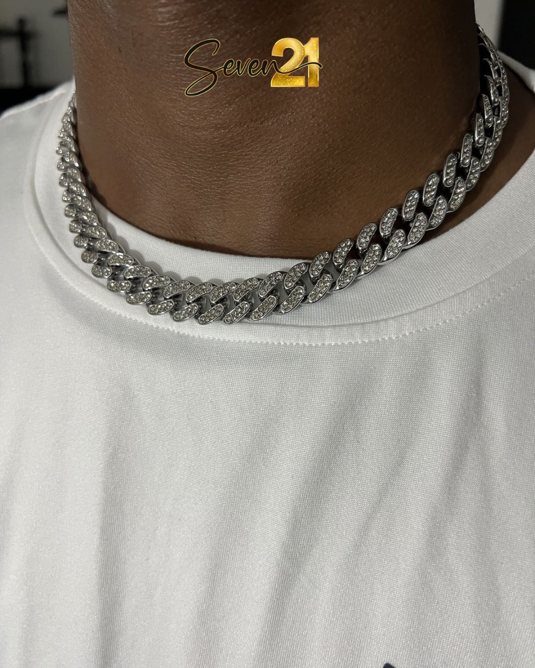 Iced Cuban link chain -silver iced 18"