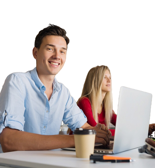 jonge-moderne-man-werkende-vrouw-goud
