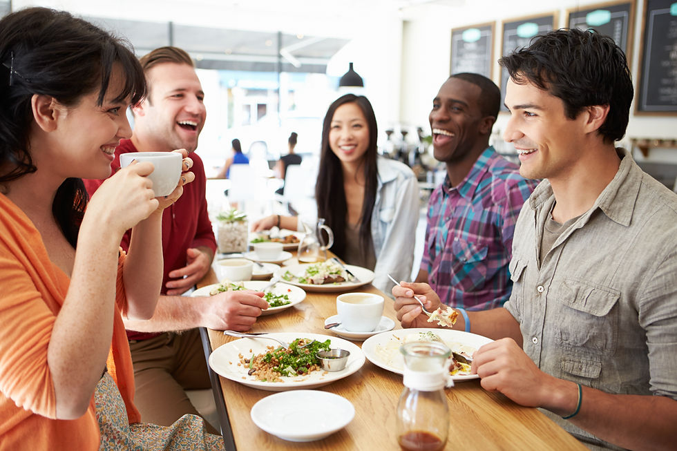 diverse friends eating together at The Cornerstone Exchange