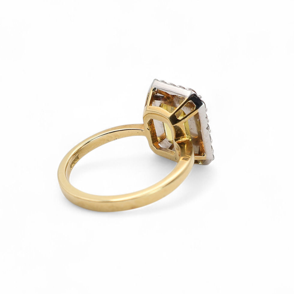 Thumbnail: Yellow Beryl & Diamond Halo Ring – 18ct Yellow Gold, Radiant Cut (Size O)