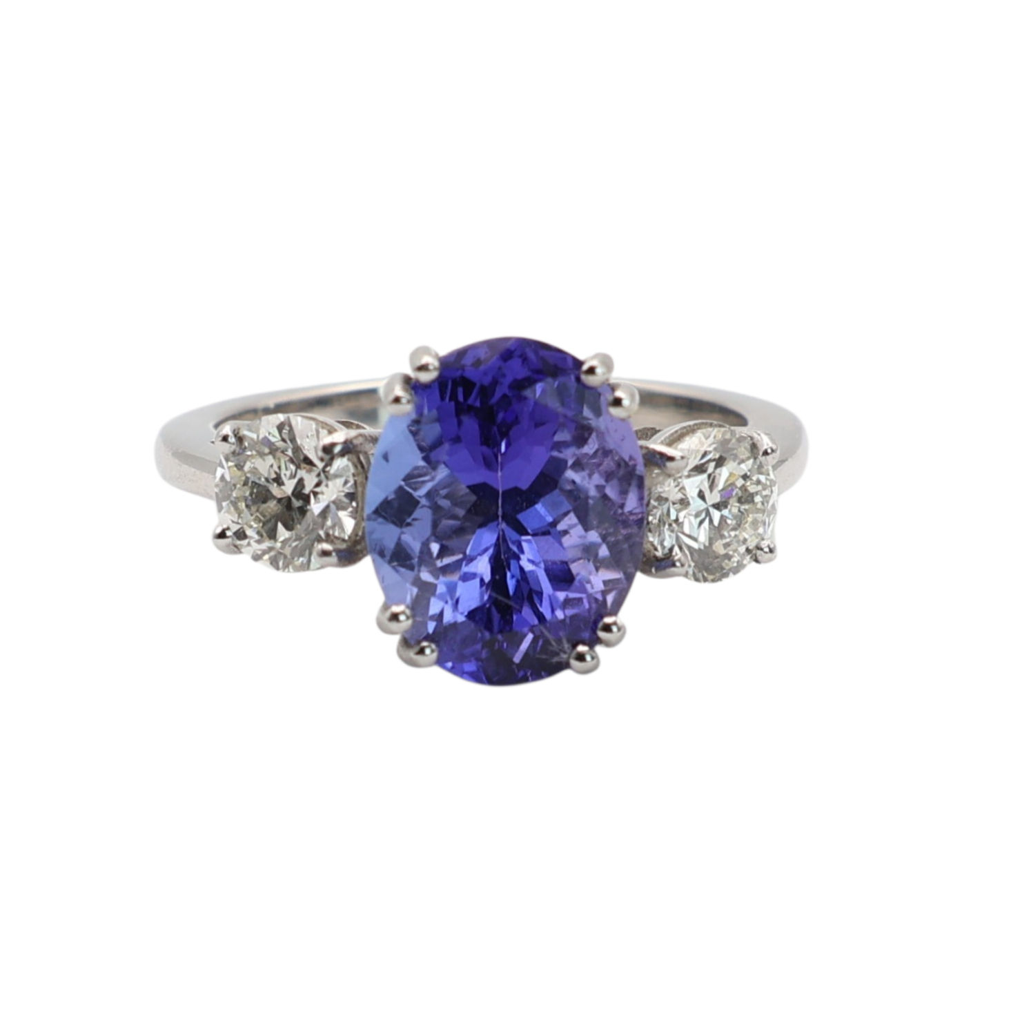 Platinum Tanzanite & Diamond Trilogy Ring – 3.5ct Oval Centre Stone