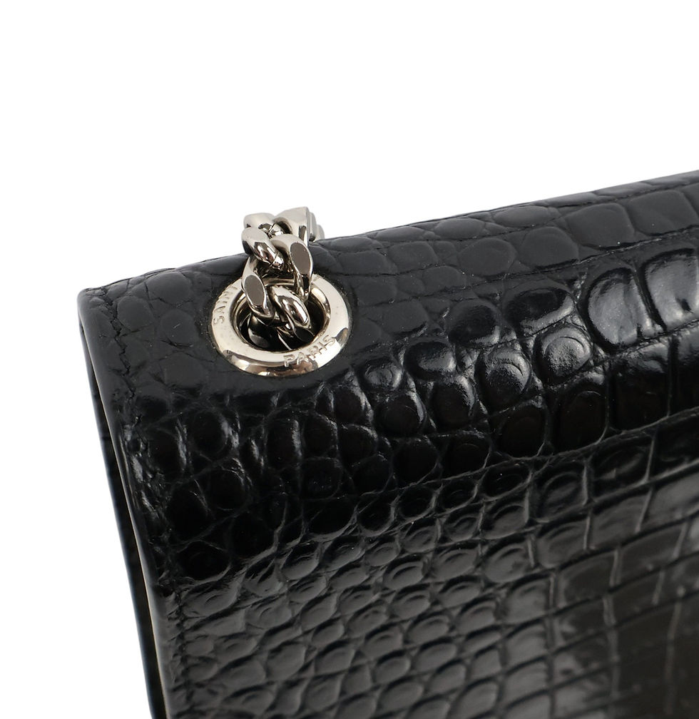 Thumbnail: Saint Laurent Kate Medium Tassel Shoulder Bag in Black Crocodile-Embossed