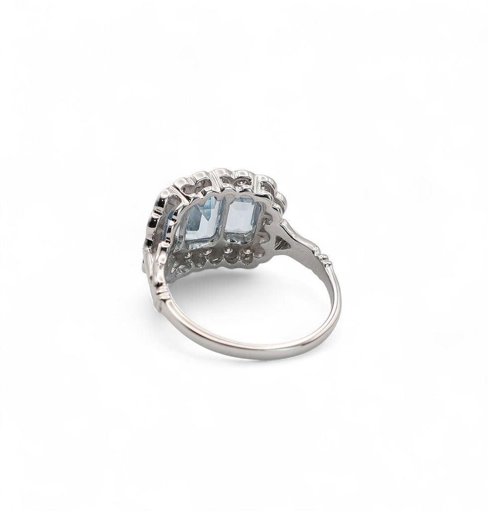 Thumbnail: 3 Stone Art Deco Style Aquamarine & Diamond Ring — 18ct White Gold