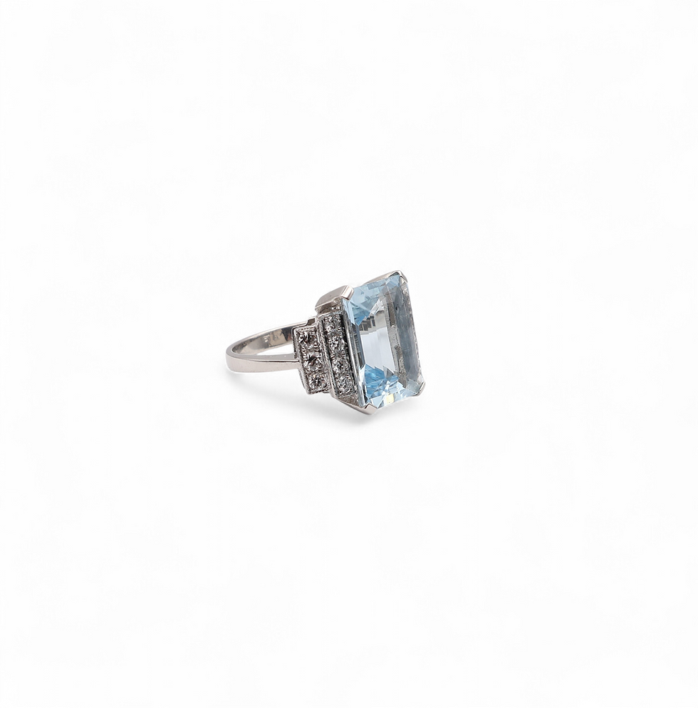 Thumbnail: Platinum Emerald-Cut Aquamarine & Diamond Ring – 7.5ct Aquamarine