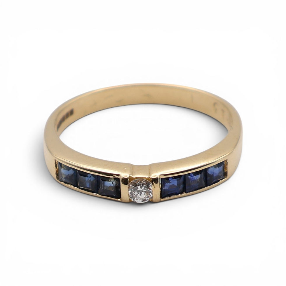 Thumbnail: 18ct Yellow Gold Sapphire & Diamond Ring – Channel Set Sapphires – Size O