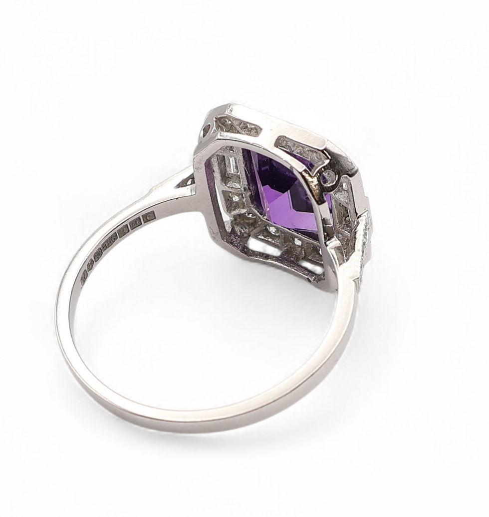 Thumbnail: 3.00ct Emerald Cut Amethyst & Diamond Halo Ring in Platinum