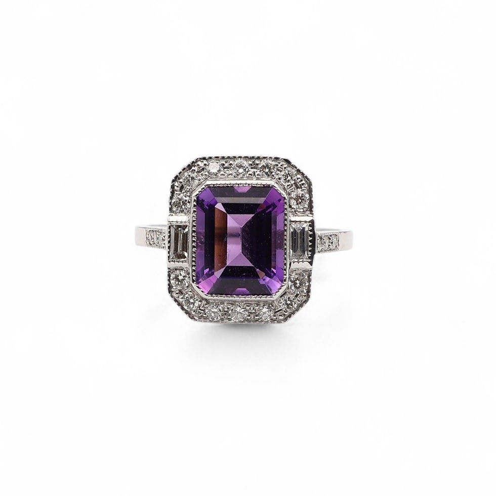 3.00ct Radiant-Cut Amethyst & 0.25 ct Diamond Halo Platinum Ring