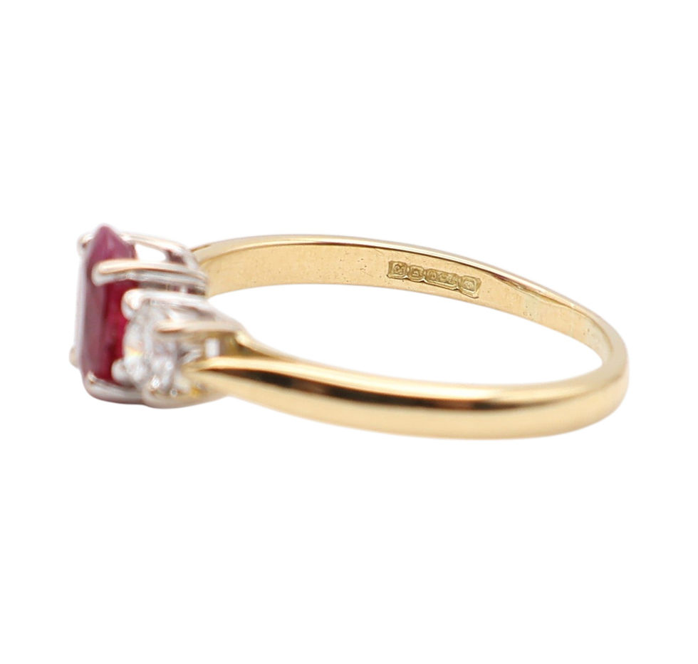 Thumbnail: 18ct Yellow Gold Ruby & Diamond Trilogy Ring 0.60ct Size N 1/2