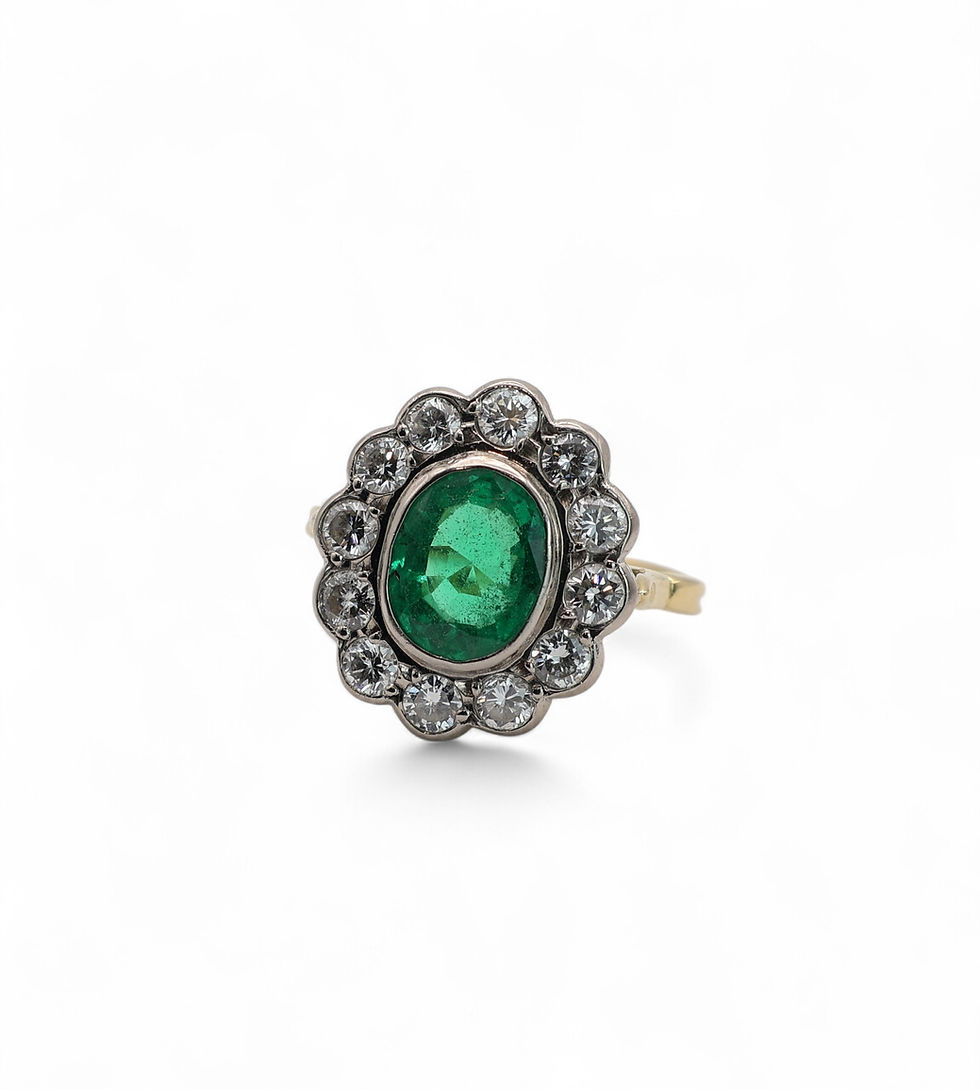 Thumbnail: 18ct Yellow Gold Emerald & Diamond Daisy Ring – 1.78ct Emerald - 1.00ct Diamonds
