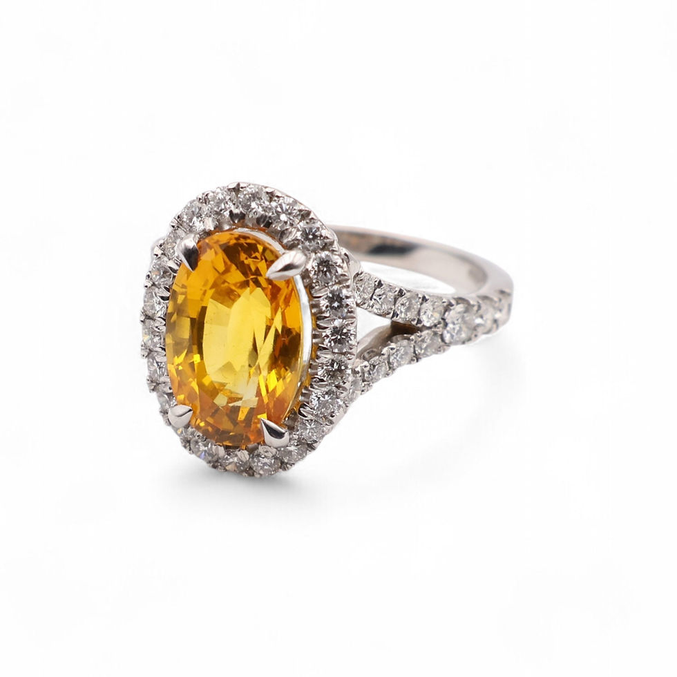 Thumbnail: 4.20ct Yellow Sapphire & Diamond Halo Ring in 18ct White Gold | Certified