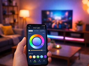 Smart lighting controls in modern living room