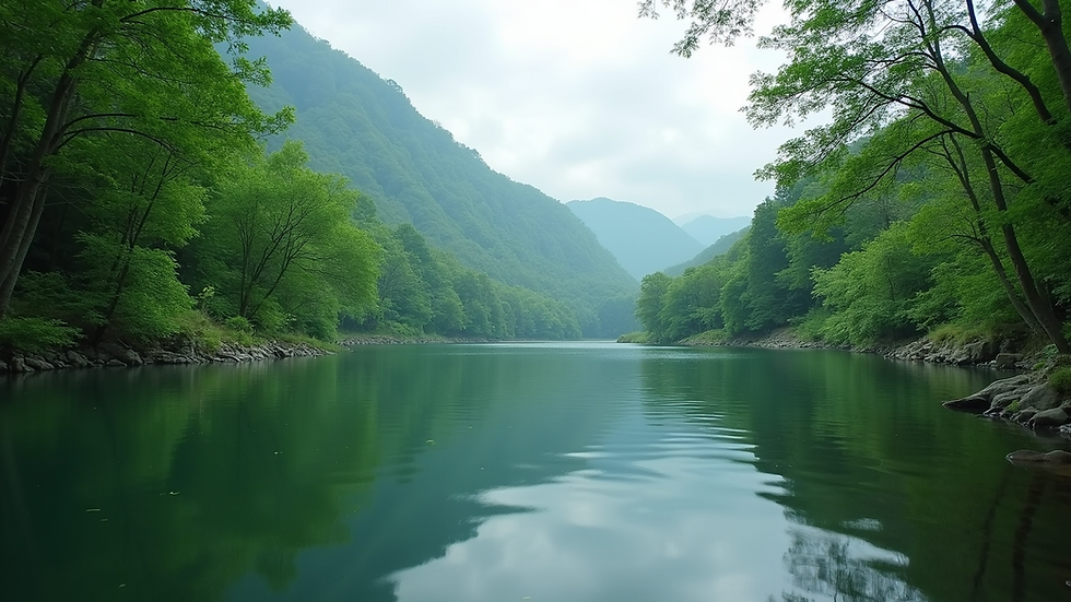 Eye-level view of Pookode Lake surrounded by lush greenery