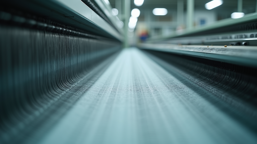 Close-up view of a textile factory's advanced weaving machine