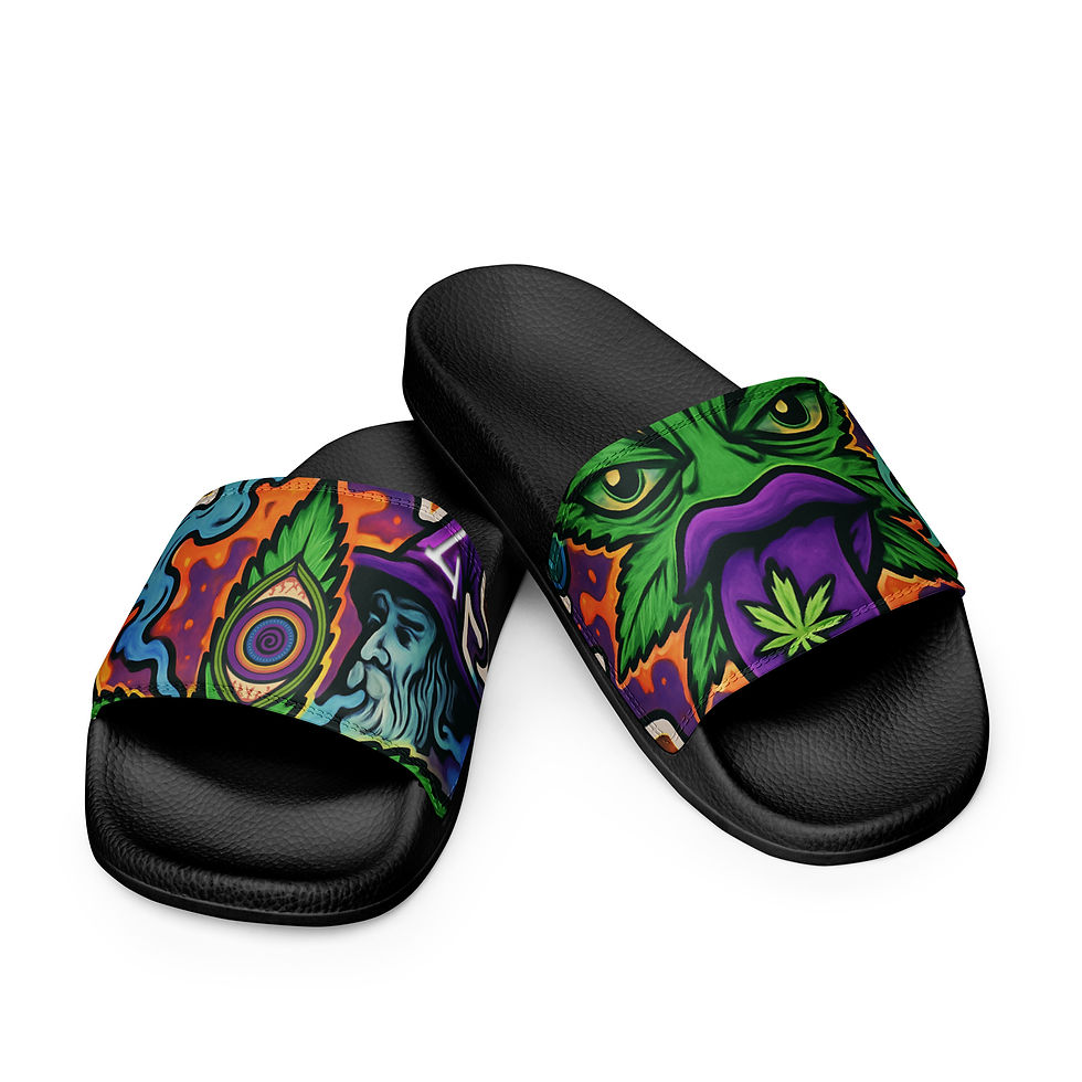 Groovy wizard slides with cannabis leaf design