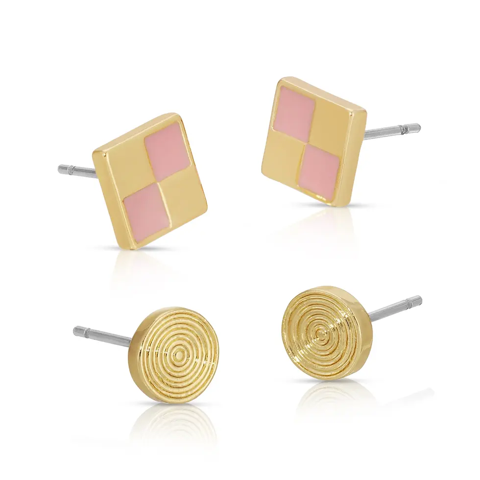 Thumbnail: Lucky Feather Checkerboard + Swirl - Hopscotch Earring Set