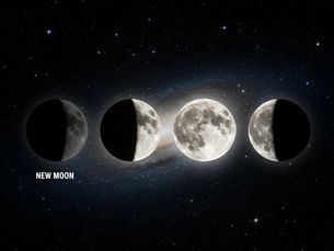 4 Lunar phases: black moon, half moon, full moon and other half moon